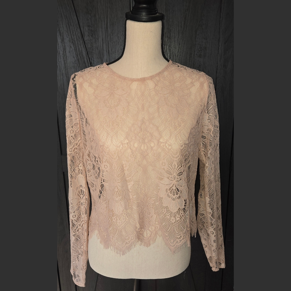 Long Sleeve Lace Blouse Pink Romantic Medium Fairycore